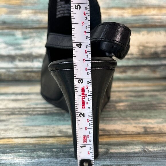 Born Womens Size 9M Slingback Sandals Black Leather Wedge Heel Open Toe Buckle - Picture 10 of 11